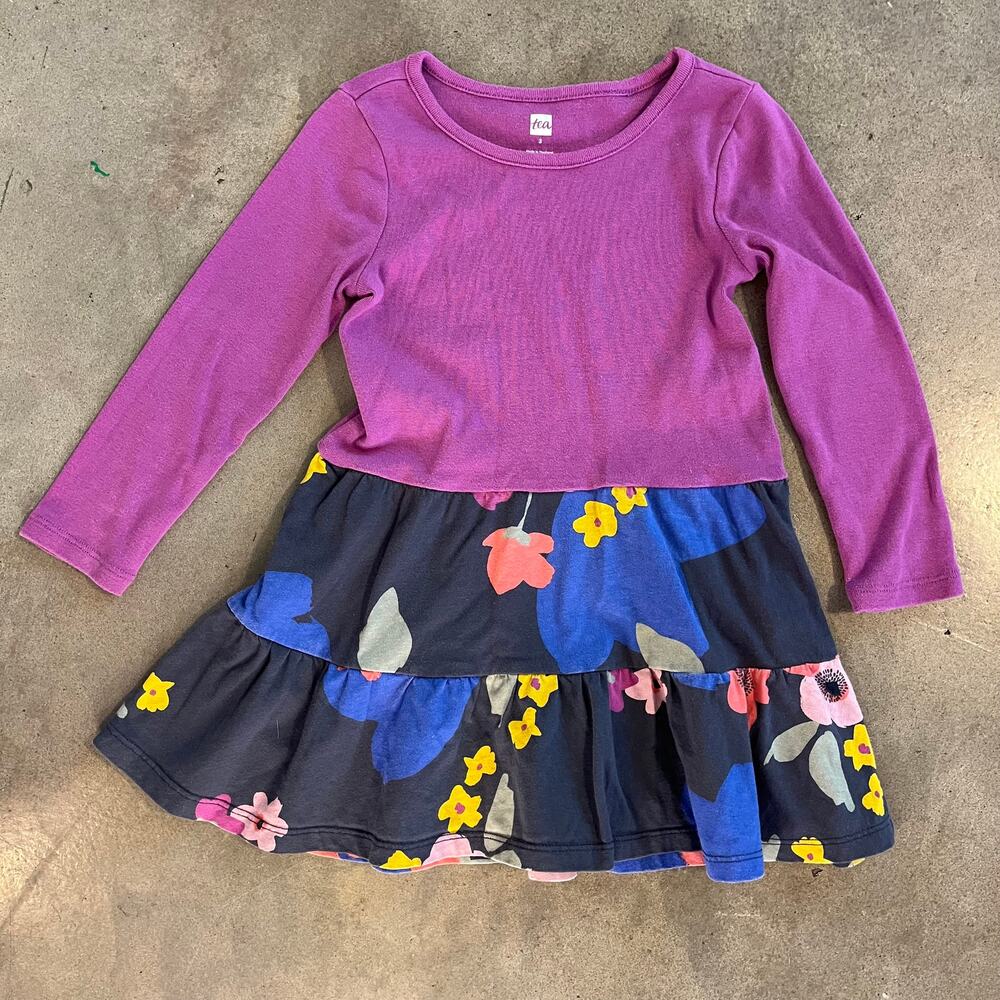 Tea Collection purple floral long sleeve cotton dress tunic toddler girls 3T